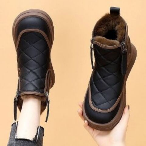 Botas de nieve para mujer al por mayor, suela gruesa, forro polar, zapatos cortos de invierno de algodón, térmicas, impermeables, nuevas, de otoño puro
