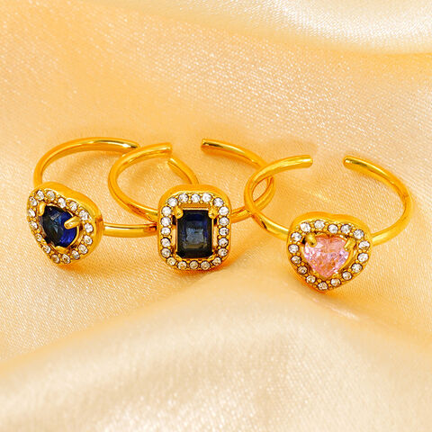 Bagues en Acier Inoxydable Tendance avec Zircon en Forme de Cœur Ouvert Plaqué Or 18K en Gros avec Faible MOQ pour Femmes, Personnalisation OEM/ODM