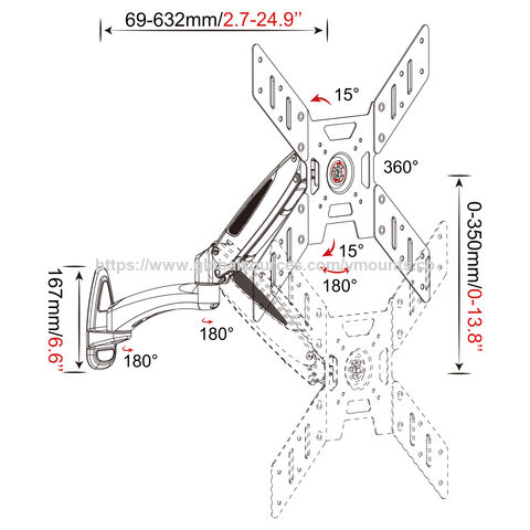 حوامل تلفزيون V-mount من الألومنيوم بحركة كاملة، زنبرك غاز، قابلة لتعديل الارتفاع، VM-GST402