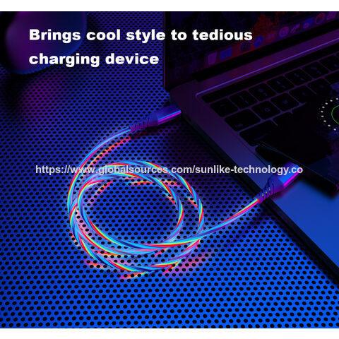 Manufacturer, fiber optic conductor, LED flashing light, single color or three colors, compatible with USB C device, for charge