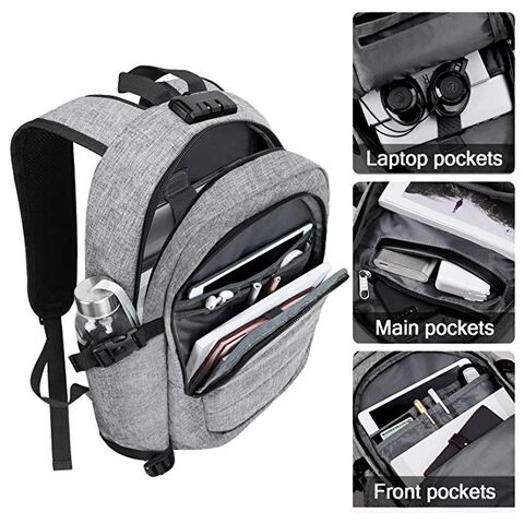 Mochila de viagem com bolsa tiracolo para laptop anti-roubo com carregamento USB, grande capacidade, casual e simples, da moda, para atacado