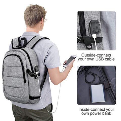 Mochila de viagem com bolsa tiracolo para laptop anti-roubo com carregamento USB, grande capacidade, casual e simples, da moda, para atacado