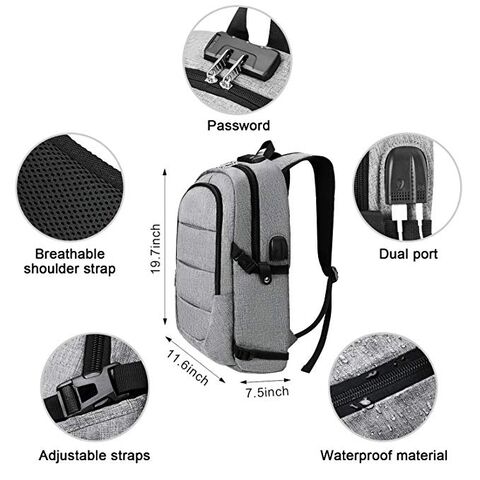 Mochila de viagem com bolsa tiracolo para laptop anti-roubo com carregamento USB, grande capacidade, casual e simples, da moda, para atacado