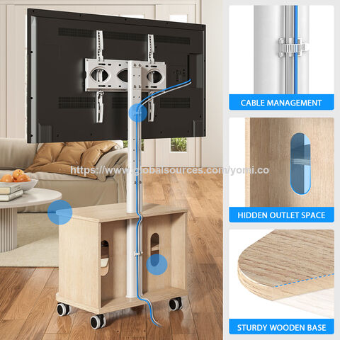 Meuble TV Blanc avec Support VESA 400x400 pour Téléviseurs de 32 à 65 Pouces, Meuble TV au Sol avec Rangement en MDF et Roulettes Verrouillables pour la Maison