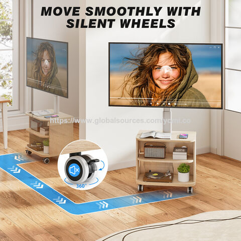 Meuble TV Blanc avec Support VESA 400x400 pour Téléviseurs de 32 à 65 Pouces, Meuble TV au Sol avec Rangement en MDF et Roulettes Verrouillables pour la Maison
