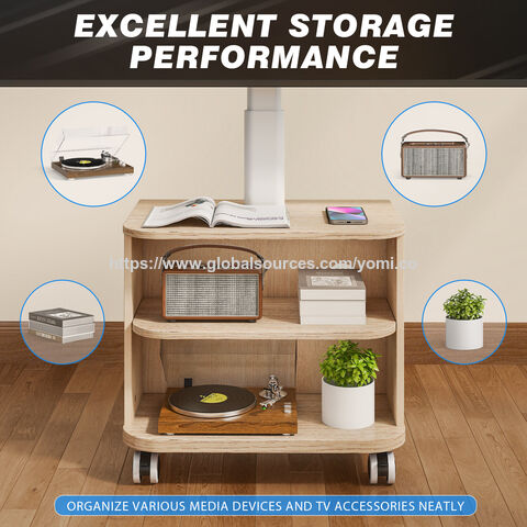 Meuble TV Blanc avec Support VESA 400x400 pour Téléviseurs de 32 à 65 Pouces, Meuble TV au Sol avec Rangement en MDF et Roulettes Verrouillables pour la Maison