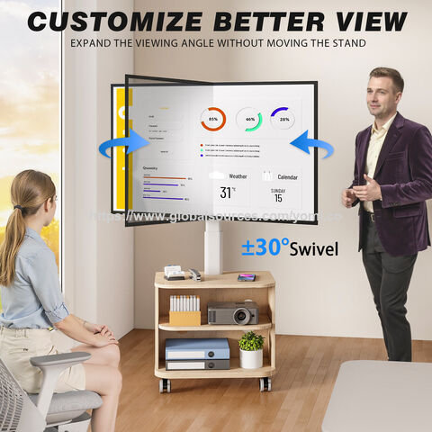 Meuble TV Blanc avec Support VESA 400x400 pour Téléviseurs de 32 à 65 Pouces, Meuble TV au Sol avec Rangement en MDF et Roulettes Verrouillables pour la Maison
