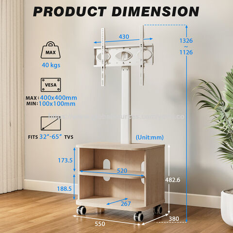 Meuble TV Blanc avec Support VESA 400x400 pour Téléviseurs de 32 à 65 Pouces, Meuble TV au Sol avec Rangement en MDF et Roulettes Verrouillables pour la Maison