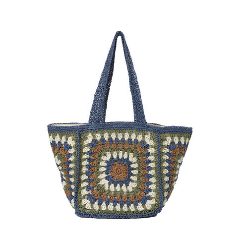 Sac Ethnique en Paille Tressée - Grand Sac à Bandoulière Crocheté pour Femme, Sac Boho Artisanal avec Texture Premium