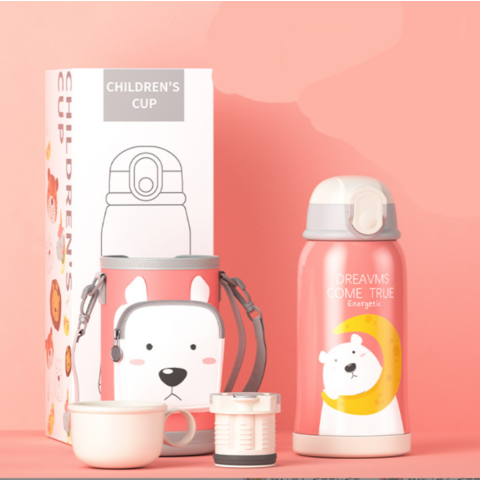 Vaso Térmico Infantil Inteligente de Acero Inoxidable con Diseño de Dibujos Animados y Funda Protectora, Modelo 2022, con Pajita - ¡Oferta!