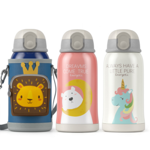 Vaso Térmico Infantil Inteligente de Acero Inoxidable con Diseño de Dibujos Animados y Funda Protectora, Modelo 2022, con Pajita - ¡Oferta!
