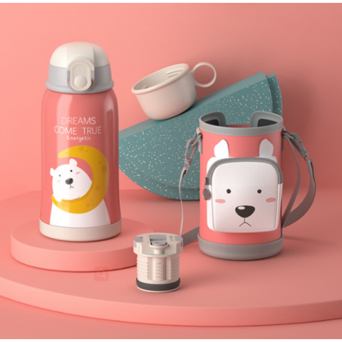 Vaso Térmico Infantil Inteligente de Acero Inoxidable con Diseño de Dibujos Animados y Funda Protectora, Modelo 2022, con Pajita - ¡Oferta!