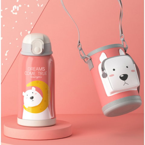 Vaso Térmico Infantil Inteligente de Acero Inoxidable con Diseño de Dibujos Animados y Funda Protectora, Modelo 2022, con Pajita - ¡Oferta!