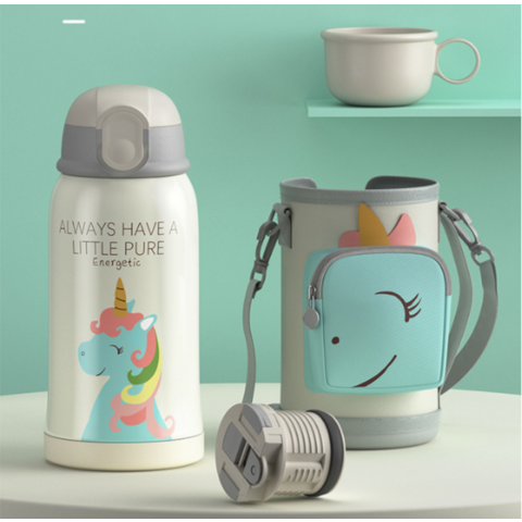 Vaso Térmico Infantil Inteligente de Acero Inoxidable con Diseño de Dibujos Animados y Funda Protectora, Modelo 2022, con Pajita - ¡Oferta!