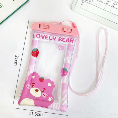 Capa à prova d'água universal para celular com design de desenho animado, tela sensível ao toque, ideal para natação, mergulho e esportes aquáticos - Bolsa seca transparente diagonal