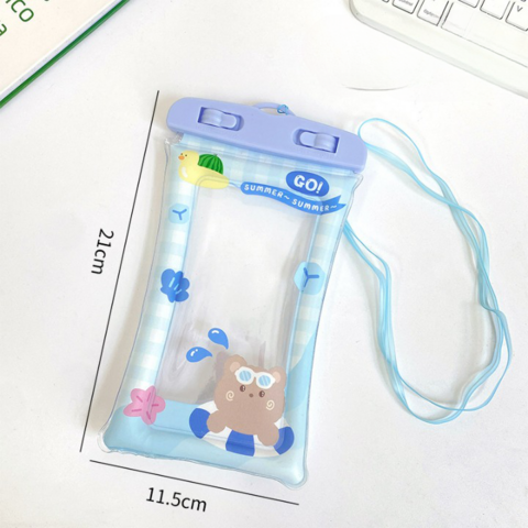 Capa à prova d'água universal para celular com design de desenho animado, tela sensível ao toque, ideal para natação, mergulho e esportes aquáticos - Bolsa seca transparente diagonal