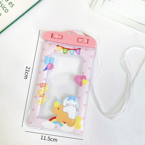 Capa à prova d'água universal para celular com design de desenho animado, tela sensível ao toque, ideal para natação, mergulho e esportes aquáticos - Bolsa seca transparente diagonal