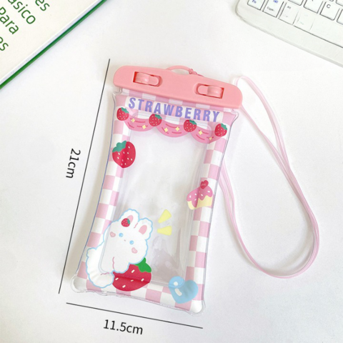 Capa à prova d'água universal para celular com design de desenho animado, tela sensível ao toque, ideal para natação, mergulho e esportes aquáticos - Bolsa seca transparente diagonal