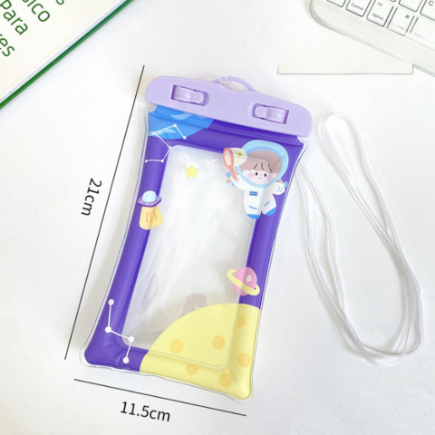 Capa à prova d'água universal para celular com design de desenho animado, tela sensível ao toque, ideal para natação, mergulho e esportes aquáticos - Bolsa seca transparente diagonal