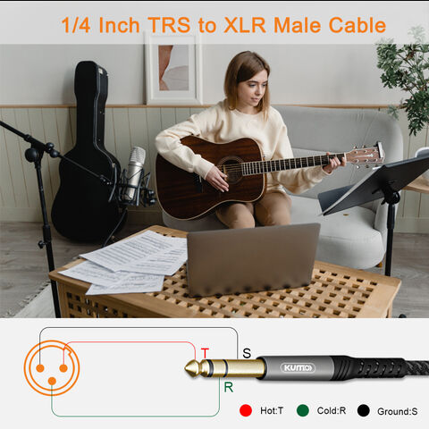 Venta al por mayor de fábrica 3FT 6FT 10FT 1/4 pulgada TRS 6.35mm a XLR Cable de audio de micrófono de 3 pines