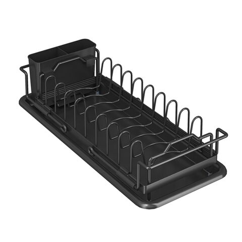 Égouttoir à Vaisselle en Métal pour Évier de Cuisine, Support d'Égouttage avec Porte-Couverts, Noir