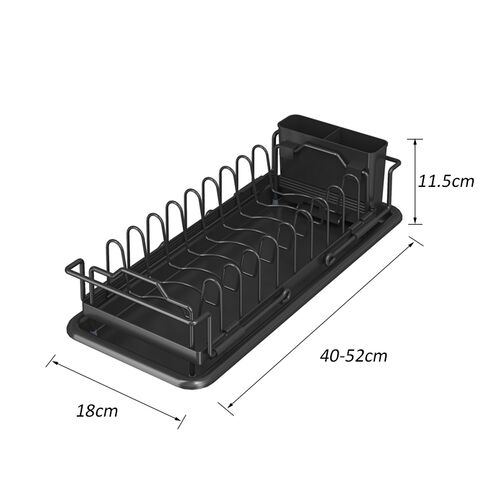 Égouttoir à Vaisselle en Métal pour Évier de Cuisine, Support d'Égouttage avec Porte-Couverts, Noir