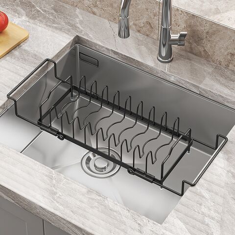 Égouttoir à Vaisselle en Métal pour Évier de Cuisine, Support d'Égouttage avec Porte-Couverts, Noir