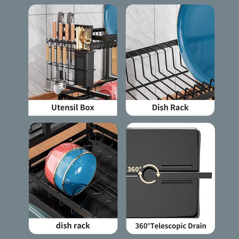 Égouttoir à Vaisselle Métallique à 2 Niveaux et Égouttoir à Ustensiles, Accessoire de Cuisine Vertical Moderne pour Évier, Double Couche