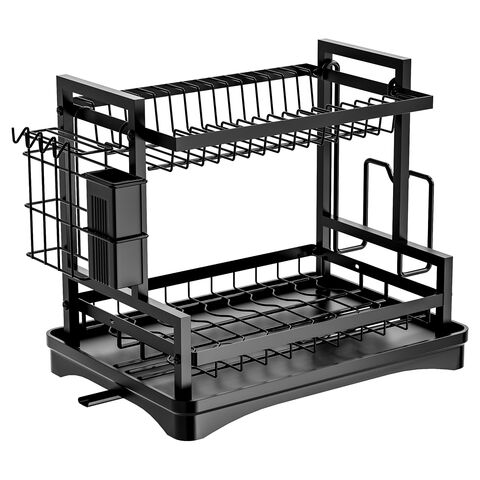Égouttoir à Vaisselle Métallique à 2 Niveaux et Égouttoir à Ustensiles, Accessoire de Cuisine Vertical Moderne pour Évier, Double Couche