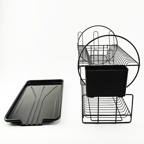 BX Metal Égouttoir à Vaisselle à 2 Niveaux pour Ustensiles de Cuisine, Égouttoir à Placer au-Dessus de l'Évier, Étagère pour Assiettes et Bols, Égouttoir Noir