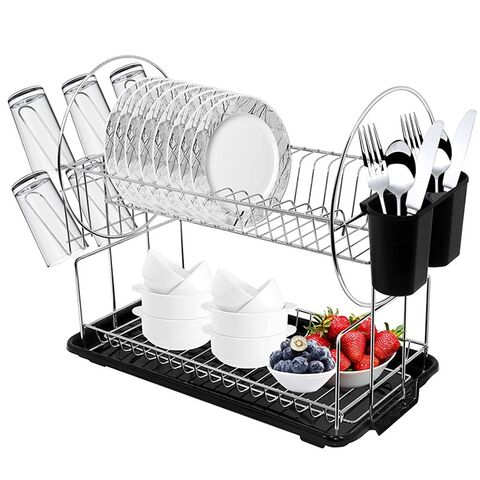 BX Metal Égouttoir à Vaisselle à 2 Niveaux pour Ustensiles de Cuisine, Égouttoir à Placer au-Dessus de l'Évier, Étagère pour Assiettes et Bols, Égouttoir Noir