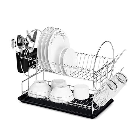 BX Metal Égouttoir à Vaisselle à 2 Niveaux pour Ustensiles de Cuisine, Égouttoir à Placer au-Dessus de l'Évier, Étagère pour Assiettes et Bols, Égouttoir Noir