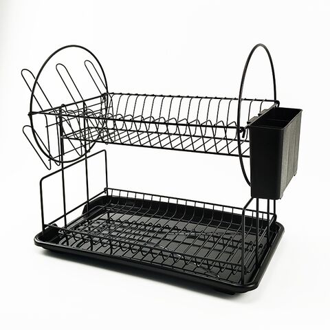 BX Metal Égouttoir à Vaisselle à 2 Niveaux pour Ustensiles de Cuisine, Égouttoir à Placer au-Dessus de l'Évier, Étagère pour Assiettes et Bols, Égouttoir Noir