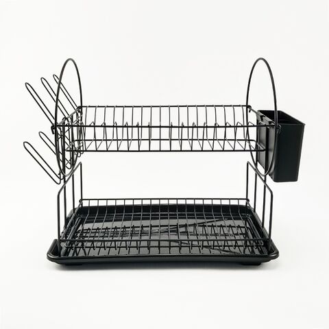 BX Metal Égouttoir à Vaisselle à 2 Niveaux pour Ustensiles de Cuisine, Égouttoir à Placer au-Dessus de l'Évier, Étagère pour Assiettes et Bols, Égouttoir Noir