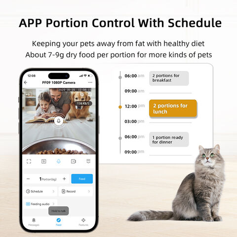 Distributeur automatique de nourriture pour animaux de compagnie avec caméra, vidéo HD 1080P, application interactive vocale en temps réel, distributeur automatique de nourriture pour chiens et chats avec caméra
