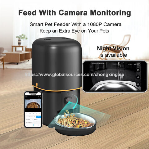 Distributeur automatique de nourriture pour chat avec caméra WiFi 5G et application Tuya - Distributeur intelligent pour chiens et chats avec caméra et batterie