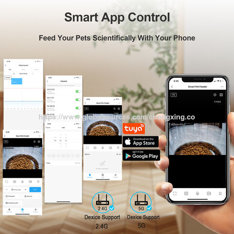 Distributeur automatique de nourriture pour chat avec caméra WiFi 5G et application Tuya - Distributeur intelligent pour chiens et chats avec caméra et batterie