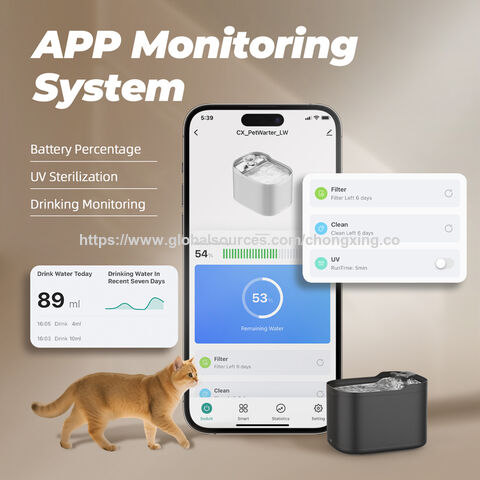 Fontaine à Eau pour Chat en Acier Inoxydable Wifi OEM avec Capteur Automatique, Fonctionnement sans Fil sur Batterie, Purificateur d'Eau UV pour Animaux de Compagnie