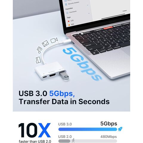 Adaptador USB-C para HDMI, Adaptador AV Digital Multiport 4K@60Hz 3 em 1 Carregamento de 100W, Hub Adaptador USB A 3.0 e USB-C de 5Gbps