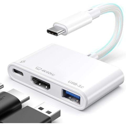 Adaptador USB-C para HDMI, Adaptador AV Digital Multiport 4K@60Hz 3 em 1 Carregamento de 100W, Hub Adaptador USB A 3.0 e USB-C de 5Gbps