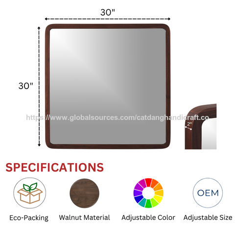 Espejo de Pared de Madera de Nogal OEM y ODM, Espejo con Aspecto de Madera Natural, Espejos Decorativos de Nogal, Espejo de Pared Grande con Precio de Fábrica de Vietnam