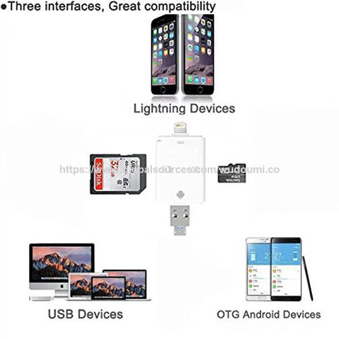 Lector de tarjetas de memoria OTG 3 en 1 para iPhone, iPad, Android, PC, lector de tarjetas TF/SD