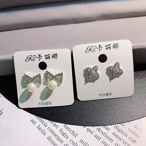 Boucles d'oreilles en alliage incrustées de zircon avec aiguille en argent pour femmes, petites et exquises - Bijoux de mode en gros