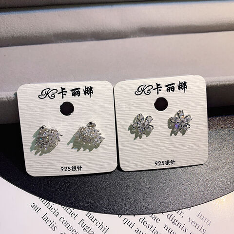 Boucles d'oreilles en alliage incrustées de zircon avec aiguille en argent pour femmes, petites et exquises - Bijoux de mode en gros