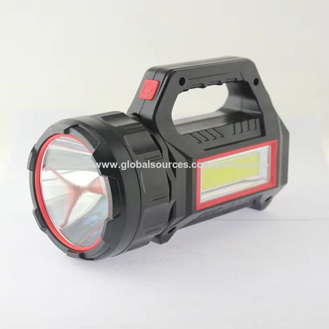 Linterna de mano multifuncional portátil con carga solar y USB, banco de energía, luz de búsqueda y luz de advertencia roja, totalmente de plástico