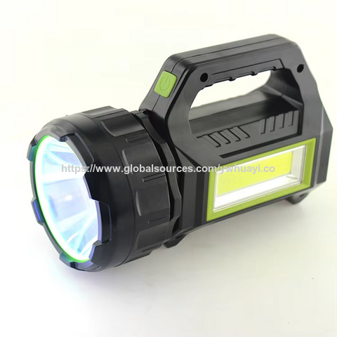 Linterna de mano multifuncional portátil con carga solar y USB, banco de energía, luz de búsqueda y luz de advertencia roja, totalmente de plástico
