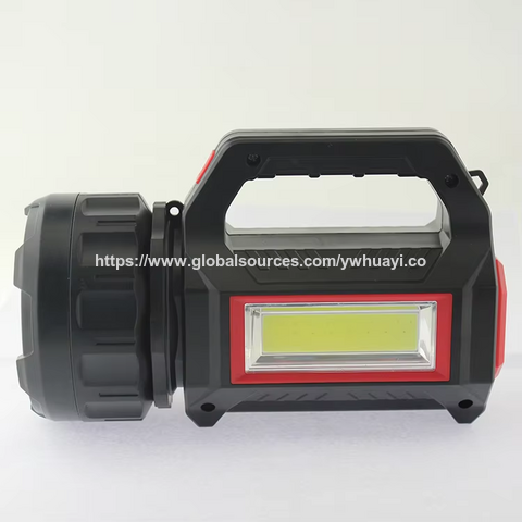 Linterna de mano multifuncional portátil con carga solar y USB, banco de energía, luz de búsqueda y luz de advertencia roja, totalmente de plástico