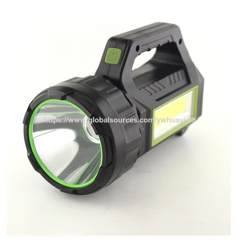 Linterna de mano multifuncional portátil con carga solar y USB, banco de energía, luz de búsqueda y luz de advertencia roja, totalmente de plástico