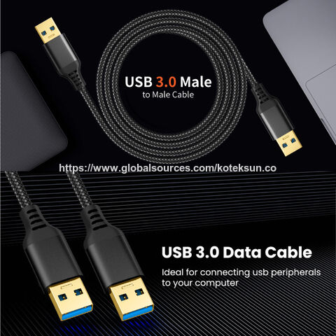 Câble USB 3.0 A vers A à Prix d'Usine, Transfert de Données 5 Gbps, Gaine en PVC avec Tresse et Boîtiers Métalliques pour Refroidisseur de PC Portable HDD SSD, 1 Mètre