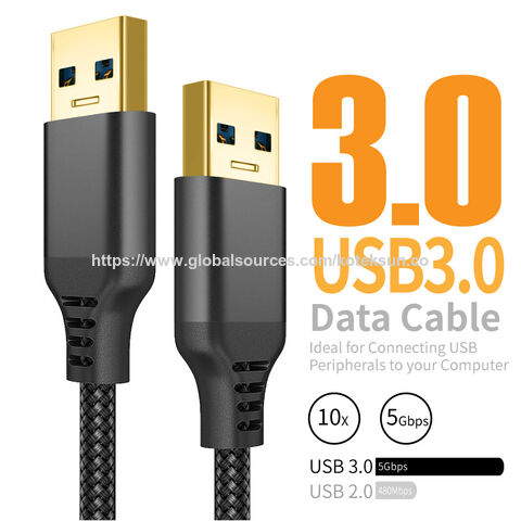 Câble USB 3.0 A vers A à Prix d'Usine, Transfert de Données 5 Gbps, Gaine en PVC avec Tresse et Boîtiers Métalliques pour Refroidisseur de PC Portable HDD SSD, 1 Mètre